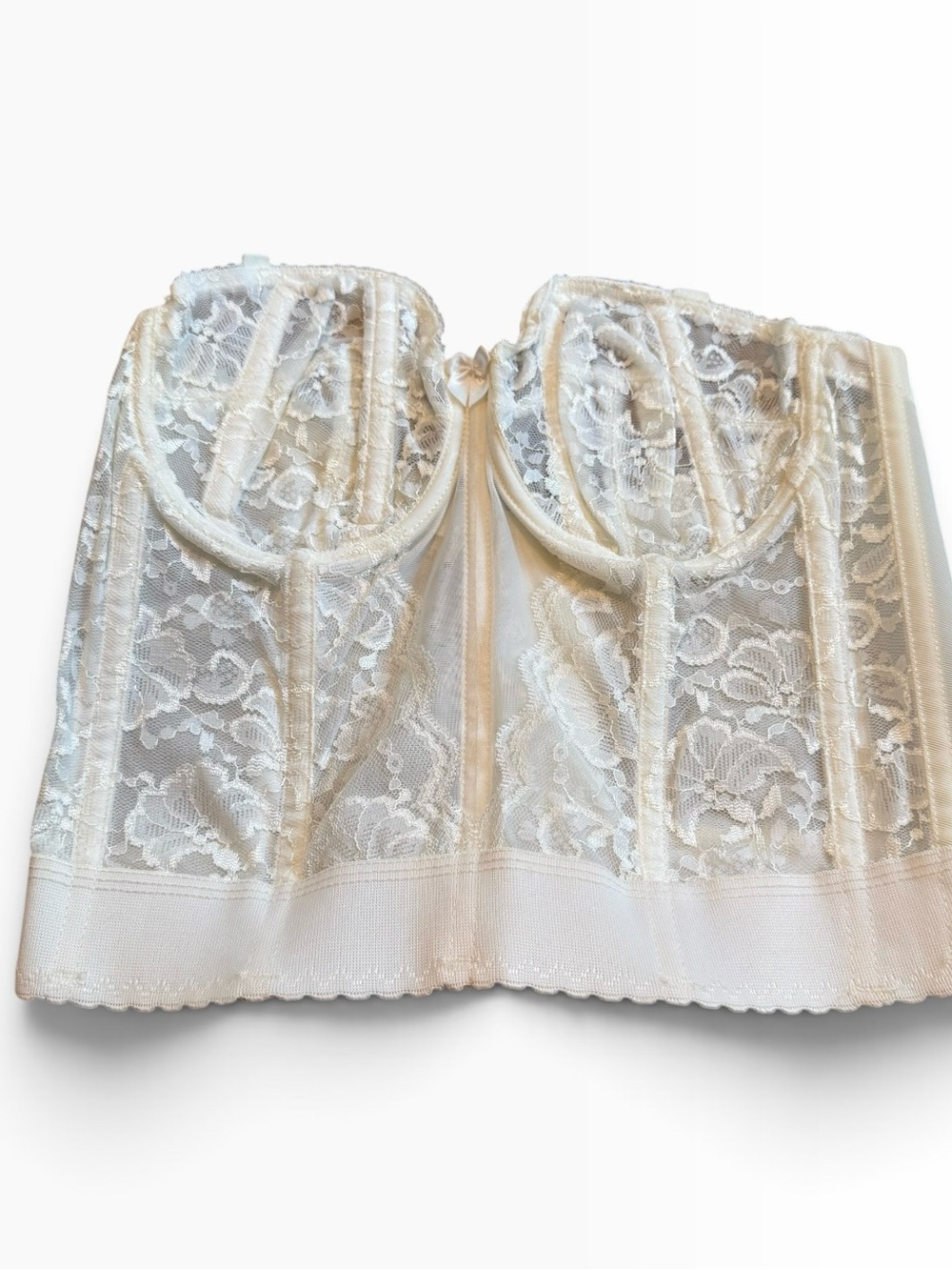 Vintage 90s 2000s White Sheer Lace Bustier Corset Top Strapless Bra Goddess 36 C
